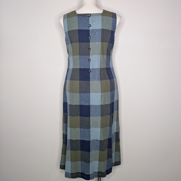 Christopher & Banks Blue Green Plaid Stripes Sleeveless Square Neck Midi Dress - Picture 5 of 7